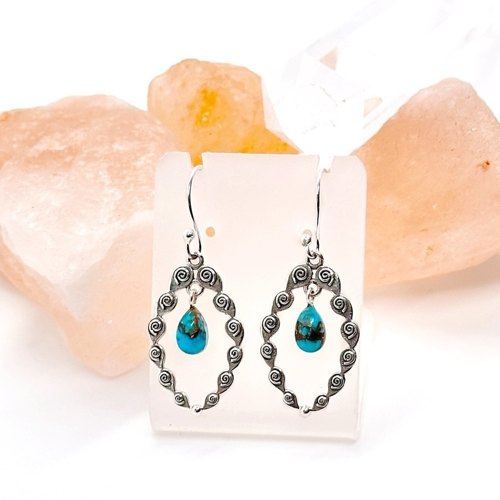 STERLING Silver Turquoise Copper Drop Earrings